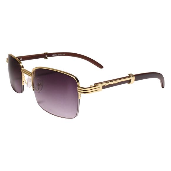 Classy Semi Rimless Gold Rectangle Sunglasses - Picture 2 of 4